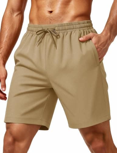 MAGCOMSEN Men's Athletic Running Shorts 7" Quick Dry Workout Gym Shorts with Pockets Basketball Sports Khaki S
