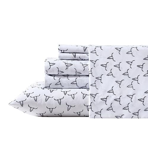 Wrangler - Full Size Sheet Set, Ultra-Soft & Lightweight Bedding, Lightweight for Year Round Comfort, Deep Pockets, Bed Sheets with Matching Fitted & Pillowcases (Steer Skulls Black)