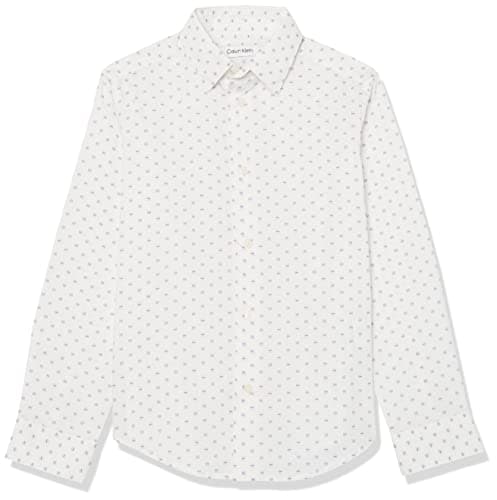 Calvin Klein Boys' Long Sleeve Patterned Dress Shirt, Button-down Style With Buttoned Cuffs, Prism, 8 Husky