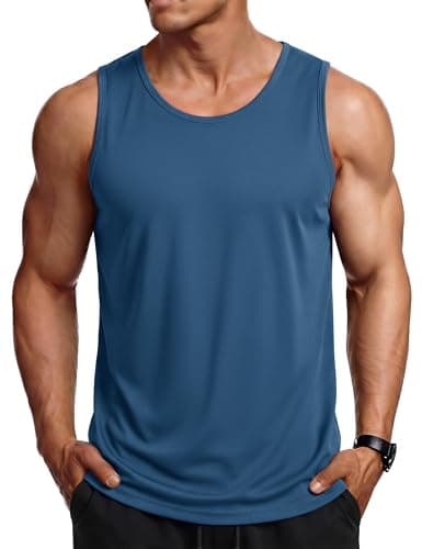 MAGCOMSEN Men's Sleeveless Shirts Quick Dry Workout Tank Tops UPF 80+ Athletic Gym Muscle Shirts for Summer Bluegrey L