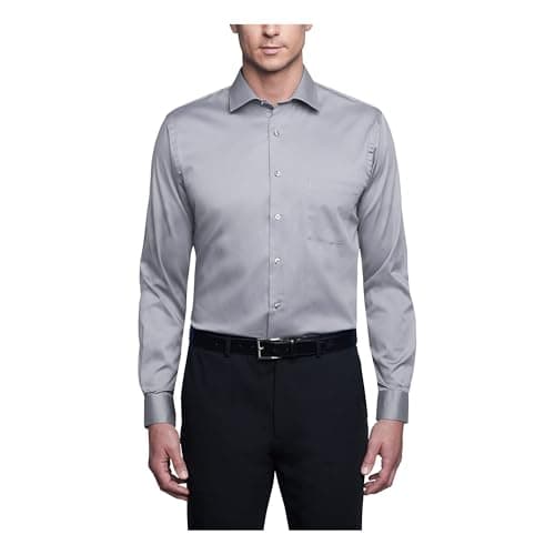 Van Heusen Men's Dress Shirt Regular Fit Flex Collar Stretch Solid Shirt, Grey Mist, 17" Neck 36"-37" Sleeve (X-Large)