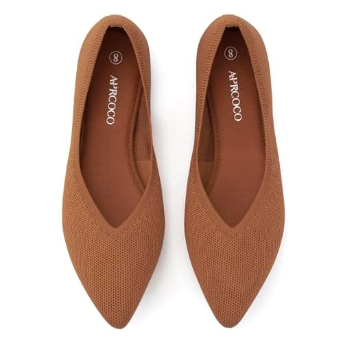 AprCoco Womens Ballet Pointed Toe Knit Flats Lightweight Washable Slip On Flats Shoes for Women Comfort Work Dressy,Size 09,Brown