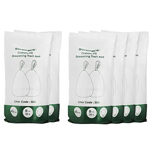 SONGMICS 4-Roll and 2-Roll Drawstring Trash Bags Bundle, 8.5 Gal. Garbage Bags for 8 Gal. or 16 Gal. Dual Trash Cans, Custom-Fit, Liner Code 30A, 270 Count Total, White UKRB030A04 and UKRB30A02