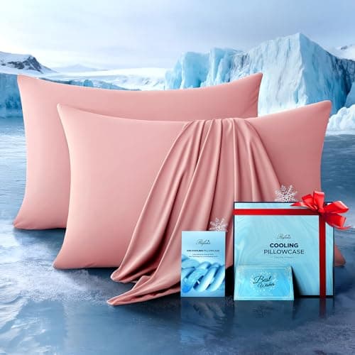 Ultra-Chill Cooling Pillowcase Set of 2 for Hot Sleepers, Softer Than Silk Pillow Cases for Protecting Hair & Skin, Breathable Bed Pillow Covers w/Zipper, Gifts for Women Men (Pink, Queen)