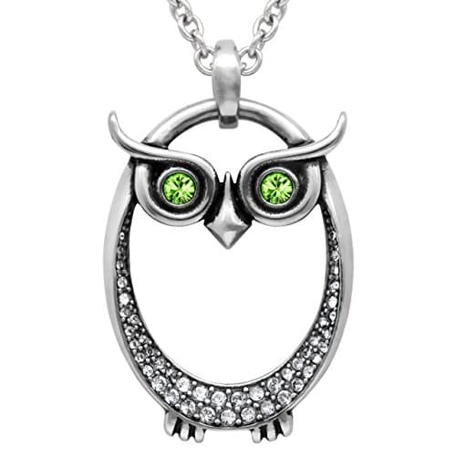 Controse Owl Birthstone Necklace With Crystal (08-August – Light Green)