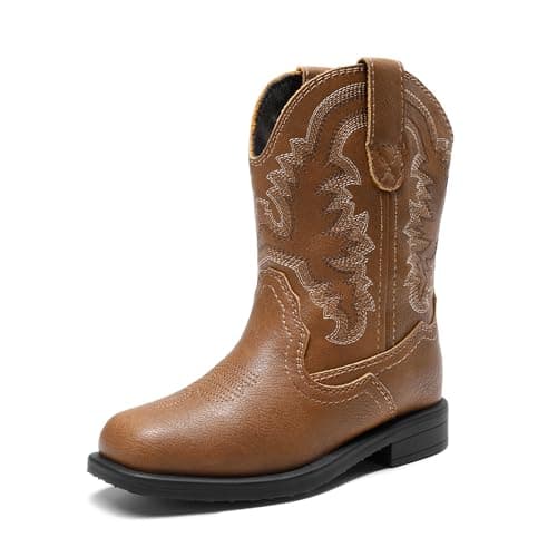 DREAM PAIRS Toddler Boys Girls Cowboy Cowgirl Boots Little Kids Western Square Toe Riding Mid Calf Boots,Size 5 Toddler,Brown,SDBO2307K