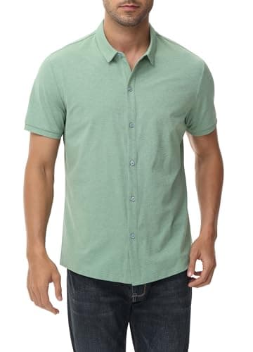 ZTN Men's Casual Stretchy Short Sleeve Button Down Wrinkle Free Shirts UV50+ Moisture Untucked Dress Summer Shirts Green 3XL