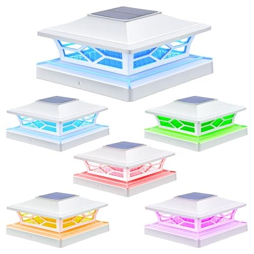 APONUO Solar Post Cap Lights 6 Pack, RGB Color Changing 4x4/5x5/6x6, White