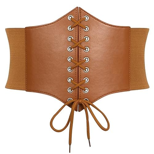 JKEEMI Women Corset Belt Elastic Lace-up Wide Waspie Belt Vintage Halloween Punk Costume