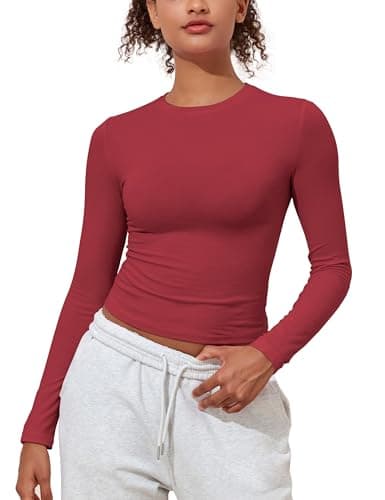 kayamiya Fitted Shirt for Women Long Sleeve Fall Lightweight Going Out Cotton Crop Tops Red XL
