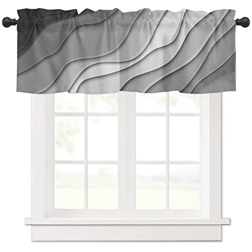 Black Ombre Valance Curtain for Kithchen Windows Black White Grey Gradient Modern Abstract Geometric Valance Tier Curtain Rod Pocket Valances for Bedroom/Living Room/Bathroom, 1 Panel, 60 x 18 Inch