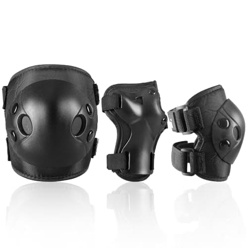 JBM Kids and Youth Knee Pads Elbow Pads Wrist Guards Child Protective Gear Set for Roller Skating, Skateboarding, BMX Biking, Cycling, Inline Skating, Scooter Riding Sports (Black, Medium)
