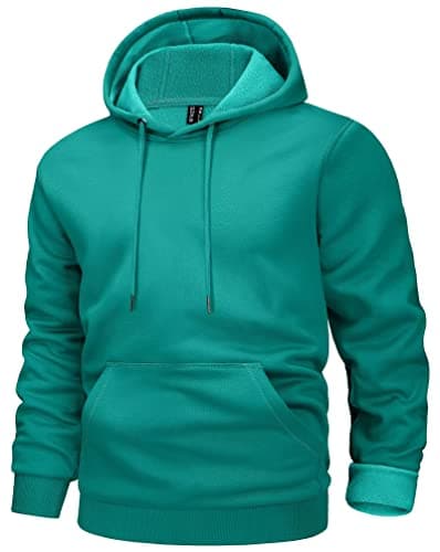 MAGCOMSEN Mens Sweatshirt With Kangaroo Pocket Soft Spring Sweatshirts Blank Cotton Sweatshirts Sportswear Midweight Hoody Pullover Emerald Green S