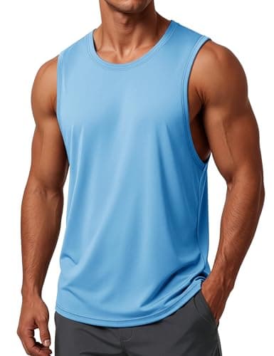 MAGCOMSEN Men's Tank Tops Sleeveless Workout Gym Shirts Dry Fit Muscle Cut Off Athletic Swim Summer Tee Shirt Sky Blue M