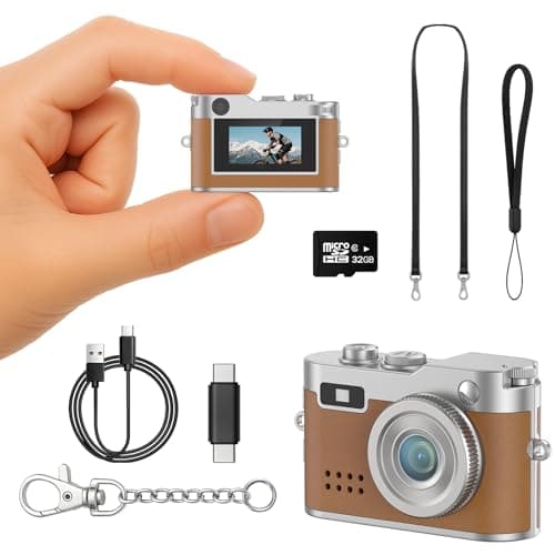 Mini Retro Camera with 1080P Video, 2MP Photos, Keychain Digital Camera, Ultra-Compact Tiny Camera with 32GB SD Card, OTG Adapter, Vintage Little Cameras for Travel, Daily Vlogging, Ideal Gift, Brown