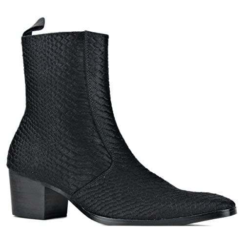 OSSTONE Men Chelsea Ankle Boots Leather Crocodile Print Pony Hair Chukka Boots with Side Zipper Heel Dress Boots JY021-A Black US10