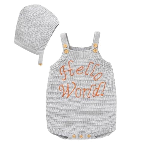 LAWKUL Baby Knit Romper Sleeveless with Hat Jumpsuit Newborn Overall Bodysuit One Piece Outfit 2pcs Grey 6-9 Months