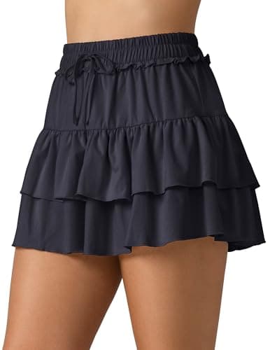 Colorfulkoala Skirts for Women High Waist Mini Tiered A-Line Flowy Shorts Tennis Golf Casual Skorts with Pockets (M, Blue Ink)