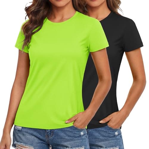 MAGCOMSEN Hiking Shirts Women Quick Dry Tops Short Sleeve Workout Tops Rashguard Swim Shirts for Women Uv Sun Protection XL Black/Fluorescent Green