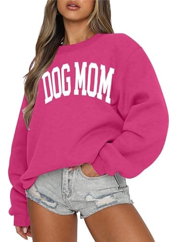 KNEYATTA Dog Mom Sweatshirt Women Dog Lover Sweatshirt Funny Graphic Fall Sweatshirts Mam Pullover Tops Pink