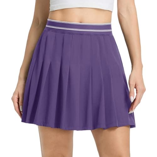 M MAELREG Pleated Golf Skirts for Women High Waisted Athletic Shorts Phone Pockets Tennis Running Workout Skirts Dark Purple