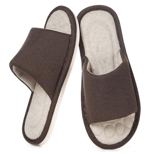Dokela Mens Open Toe House Slippers Breathable Slip-on Indoor Slippers with Memory Foam Soft Machine Washable Bedroom Home Shoes