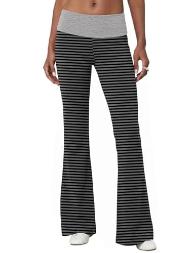 Rapbin Cotton Yoga Pants for Women Fold Over Sweatpants Flare Leggings Bell Bottoms Y2K Foldover Pants Joggers