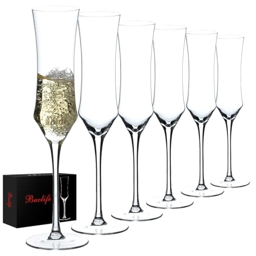 Champagne Flutes Set of 6 - Hand Blown Crystal Champagne Glasses With Long Stem - 7 oz Elegant Sparkling Wine Stemware - Unique Gift for Birthday,Wedding,Father's Day,Housewarming