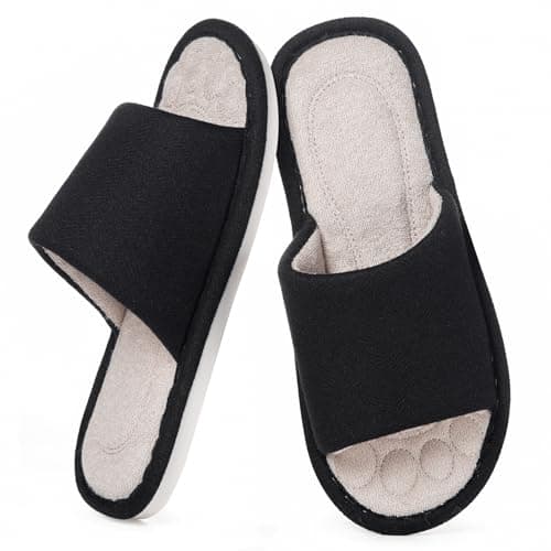Dokela Mens Open Toe House Slippers Breathable Slip-on Indoor Slippers with Memory Foam Soft Machine Washable Bedroom Home Shoes