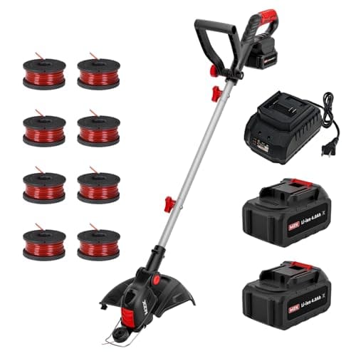 MZK 20V 12-Inch Cordless String Trimmer, Weed Wacker and Edger with 8 Replacement Spools, Battery Powered Weed Eater with Auto Line Feed for Garden, Lawn(2x4.0Ah Battery and Charger Included)