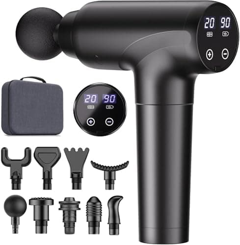cotsoco Massage Gun Deep Tissue, Muscle Massage Gun with 9 Attachment Heads 20 Speeds & Silent Brushless Motor for Pain Relief, Handheld Percussion Back Massager Gun, Fathers Day Dad Gifts(Black)