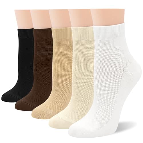 SERISIMPLE Women Thin Viscose Bamboo Above Ankle Sock Breathable Lightweight Classic Crew Casual Mesh Socks 5 Pairs (US, Alpha, Large, Regular, Regular, Assorted2)