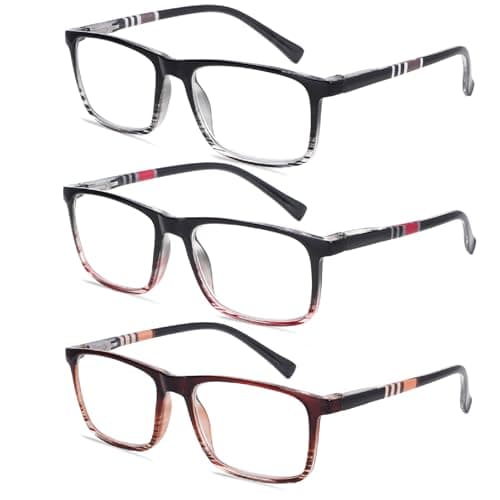 CHOFILORD 3 Pack Reading Glasses for Women Men Blue Light Blocking Computer Readers with Spring Hinge Fashion Eyeglasses (3 Pack Colors, 2.25, x)