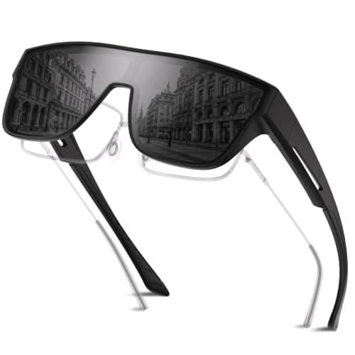 DANAMY Polarized Sunglasses Fit Over Glasses for Men Women, Oversized Square UV Protection for Driving Outdoor Sports