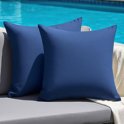 Outdoor Pillow Covers Set of 2, Decorative Farmhouse Waterproof Pillow Covers, Solid Linen Pillowcase Cushion Covers for Patio Garden Balcony Couch Sofa 18x18 inch, Navy