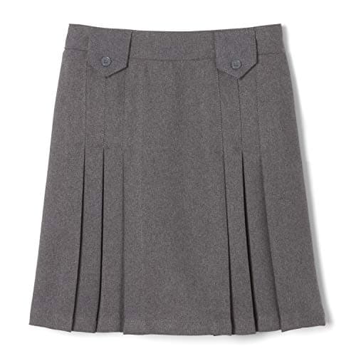 French Toast Girls' Adjustable Waist Front Tab Pleated Skirt, Heather Gray, 7