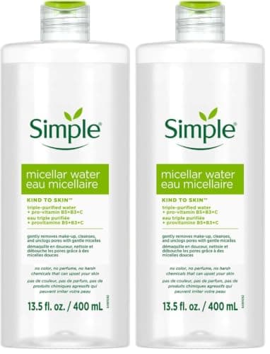 Simple Kind To Skin Micellar Water Micellar Cleansing Water, Gentle Makeup Remover Skin Care for Women, 13.5 oz (Pack of 2)