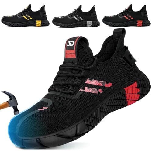 Steel Toe Shoes for Men Work Safety Shoes for Men Comfortable Puncture Proof Sneakers Steel Toe Tennis Sneakers Construction Indestructible Work Utility Footwear Red