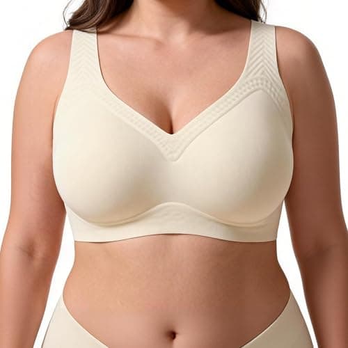 Soft Intention Jelly Wireless Bra,No Underwire Wireless Push Up Seamless Full Coverage Comfort Regular & Plus Size Beige