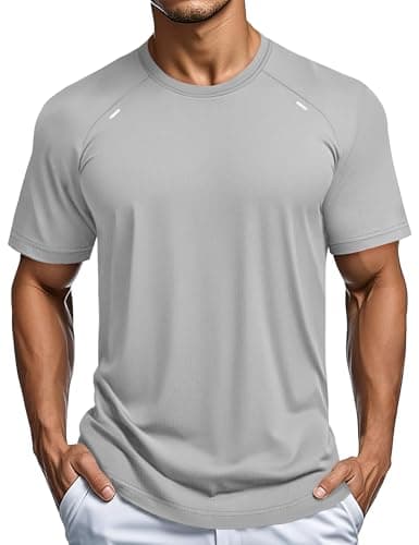 MAGCOMSEN Moisture Wicking Shirts for Men Short Sleeve Workout Active Tshirt Mesh Lightweight Cooling Hiking Shirt Light Gray M