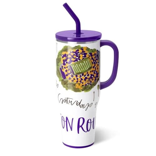 Swig Life 40oz Mega Mug, 40 oz Tumbler with Handle and Straw, Cup Holder Friendly, Dishwasher Safe, Extra Large Insulated Tumbler, Stainless Steel (Saturdays in Baton Rouge)
