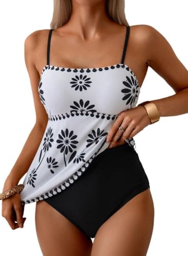 Dokotoo Floral Tankini Sets Two Piece Swimsuits for Women Flowy Top Vintage Floral 2026 Print Modest Bathing Suits with Bottoms,Black Large