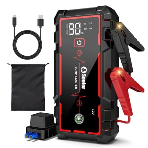 5000A Jump Starter Car Jumper Starter Portable Battery Booster Pack Jump Box with LED Display, LED Light and Jumper Cables(10.0L Gas and 10.0L Diesel)