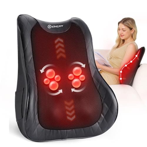 KINGJOY Back Massager for Pain Relief Deep Tissue, Full Back Massager with Heat, 3D Kneading Massage Pillow with 3 Intensities for Back, Neck, Shoulder, Spot Massage, Gifts for Women Man