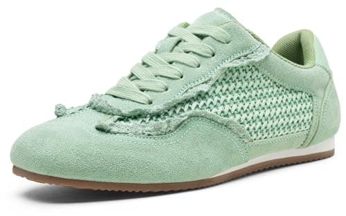 Vepose Women's Green Casual Dressy Retro Fashion Sneakers, Square Toe Suede Woven Raffia Lace Tennis Shoes, Comfortable Everyday Walking Vacation Travel Work 8205, Size 6.5 US(CZR8205 Green 06.5)