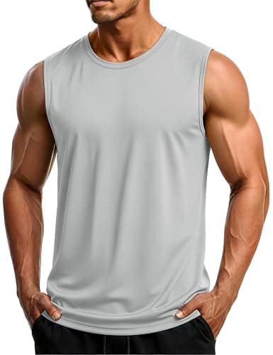 MAGCOMSEN Gym Tanks for Men UV Protection Sleeveless T Shirts Dry Fit Running Bodybuilding Tank Tops UPF 50+ Lightweight Light Grey S