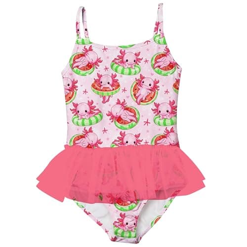 swimsobo Bathing Suits for Girls Size 5T 6T One Piece Kids Swimsuits Tutu Pink Watermelon Cute Beach Swimwear Adjustable Strap