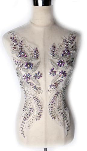 Labellezalady AB(Multicolor) Rhinestone Applique,Beaded Appliques Embellishments,sew on for Dresses,Banquet Evening Gown, Photograph Shot,scrafts Decoration,Performance Leaves Flowers Applique