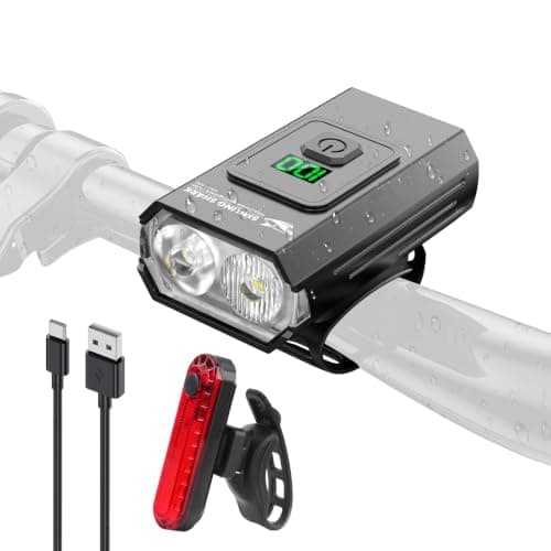 Smiling Shark Bicycle Lights, LED Bike Front Clip Light & Free Red Tail Light IPX6 Waterproof USB Rechargeable Powerful Safety Bike Headlight Accessories Set for Night Riding Cycling
