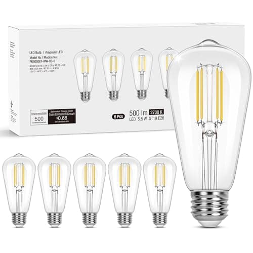 Lepro Dimmable LED Edison Light Bulbs, 2700K Warm White E26 Edison Bulbs 5.5W, 60 Watt Equivalent, Filament Vintage Bulb Clear Glass, Medium Base, ST19 Vanity Soft White, 6 Packs